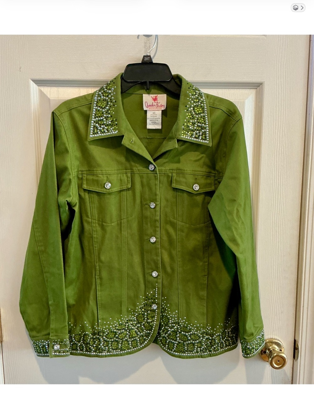Quaker Factory Kiwi Green Crystal Embellished Festival Dolly Cowgirl Jacket XS - Picture 10 of 11